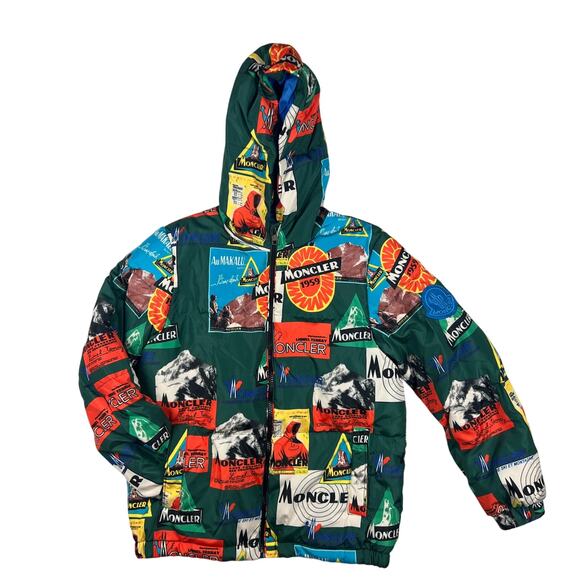 MONCLER Kids Fresne All Over Print Nylon Down Jacket In Light Blue Size Kids 10